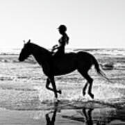 A Day At The Beach -- Girl Riding A Lusitano Horse On The Beach In Morro Bay, California Poster
