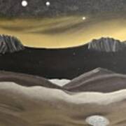 A Night In The Desert Painting Shadows Oil Painting Nightime Desert Realistic Landscape Moonlight Art Artistic Blue Hand Drawn Hill Illustration Landscape Mountain Nature Painted Picture Watercolors Poster