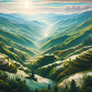 A Panoramic View Of Terraced Rice Fields In The Mountains Poster