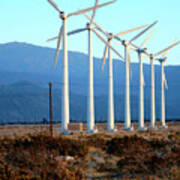 A Row Of Wind Turbines To Produce Green Energy In The Palm Springs Area Of California. Poster