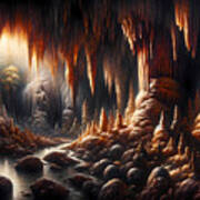 A Vast Network Of Caves With Stunning Stalactites And Stalagmites Poster