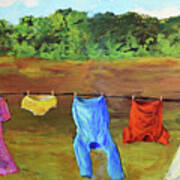 A Windy Clothes Line In  Oklahoma - An Original By Cheri Wollenberg 2022 Poster