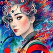 Abstract Japanese Girl Portrait - 1 Poster