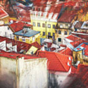 Abstract Red Rooftops Of Old Alfama Lisbon Poster