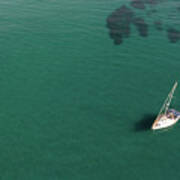 Aerial View Of A Luxury Yacht Anchored In The Surface Of The Sea. Cyprus Vacations Poster