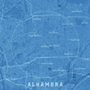 Alhambra Ca City Vector Road Map Blue Text Poster