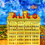Alico Building In Downtown Waco, Texas - Pen And Watercolor Poster