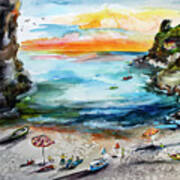 Amalfi Coast Italy The Cove 2 Watercolors And Ink Poster