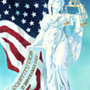 America - Genius Of America - Justice Holding Scale And Scrolls Poster