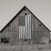 American Flag And Barn Sepia Poster