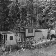 An Abandoned Alaska Railroad Caboose In Black And White Poster