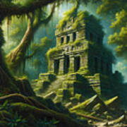 An Ancient Mayan Or Incan Ruin Reclaimed By The Jungle Poster
