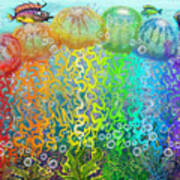 Aqua Jellyfish Rainbow Fantasy Poster