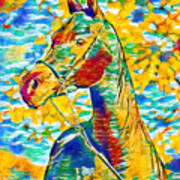 Arabian Horse Colorful Portrait In Blue, Cyan, Green, Yellow And Red Poster