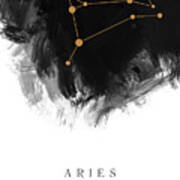 Aries Zodiac Sign - Minimal Print - Zodiac, Constellation, Astrology, Good Luck, Night Sky - Black Poster