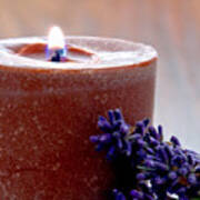 Aromatherapy Candle And Lavender Flowers In A Spa Poster