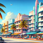 Art Deco Miami Beach, Colorful Art Deco Buildings Along Miami Beach's Ocean Drive Poster