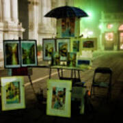 Art Stand In Venice By Night Poster