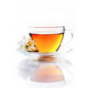 Asian Green Tea With Jasmine Flower In Transparent Teacup Isolat Poster