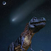 Asteroid And Dinosaurs, Illustration Poster
