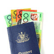 Australian Money With Passport Poster