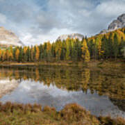 Lake Antorno In Autumn Italian Dolomiti Poster