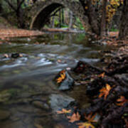Autumn Landscape With River Flowing Under A Stoned Bridge Poster