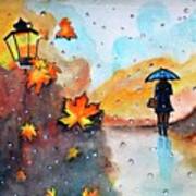 Autumn Rain Watercolor Painting Poster