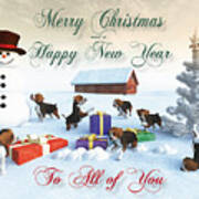Beagle Puppies Christmas New Year Snowscene For All Of You Poster