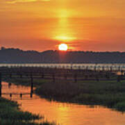 Beaufort South Carolina Sunrise Over The Marshland And Docks Poster