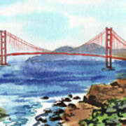 Beautiful Golden Gate Bridge San Francisco Bay Watercolor Poster