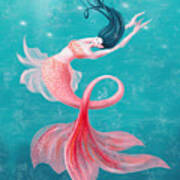 Beautiful Mermaid In Pink And Blue Poster