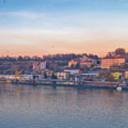 Belgrade Danube River Boats And Cityscape Panoramic View Poster