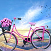 Bicycle At The Lake Beach Poster