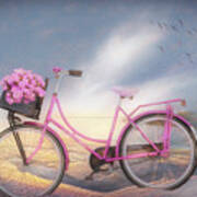 Bicycle At The Lake Beach Painting Poster