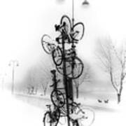 Bicycle Lamppost In Winter Poster