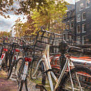 Bicycles Of Every Color In Amsterdam Painting Poster