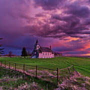 Sunset At The Big Coulee Lutheran Church - Ramsey County North Dakota Poster