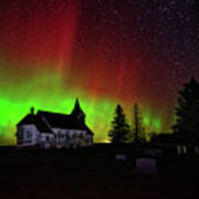 Big Coulee Lutheran Church With Aurora Borealis #2 Of 2 Poster