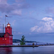Big Red At Blue Hour With Sailboat, Holland, Michigan Poster
