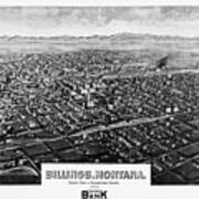 Billings Montana Antique Map Birds Eye View 1904 Black And White Poster