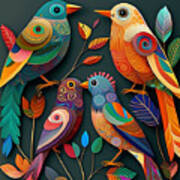 Birds - Folk Art I Poster