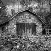 Black And White Door Barn Farm Creeper Trail In Autumn Fall Tone Poster