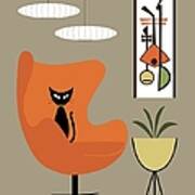 Black Cat In Orange Egg Chair Poster