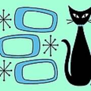 Black Cat With Mod Oblongs Aqua Poster