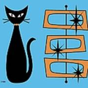 Black Cat With Mod Rectangles Blue Poster