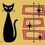 Black Cat With Mod Rectangles Yellow Poster