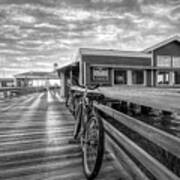 Blue Bicycles On The Jekyll Island Boardwalk Pier Black And Whit Poster