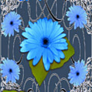 Blue Daisy Cup Design Poster