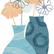 Blue Decorative Pots I Poster